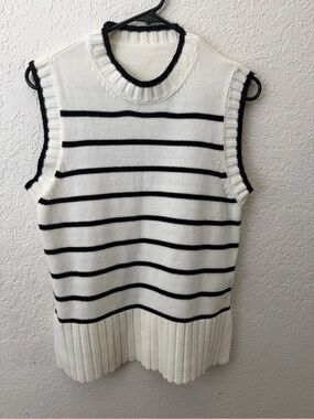 Sleeveless Striped Knit Tank Top - White/Black